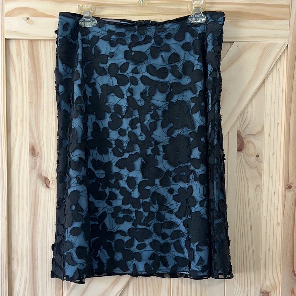 Pagani Blue and Black floral  Midi Skirt